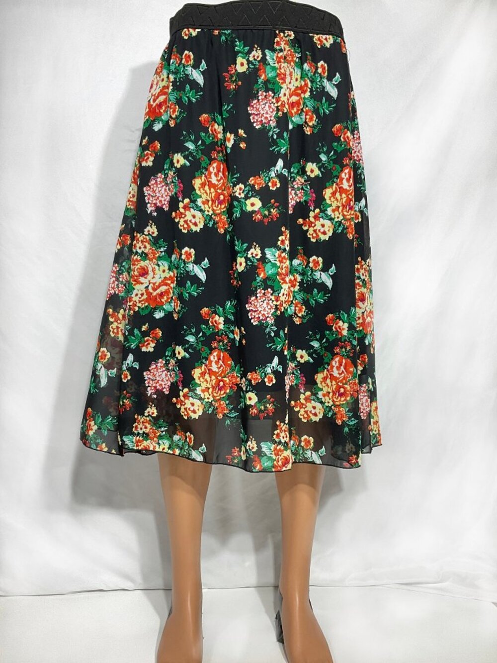 Lularoe Sz L Midi Skirt Floral Womens Made in the U.S.A. Flowy